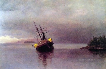  albert canvas - Wreck of the Ancon in Loring Bay luminism seascape Albert Bierstadt